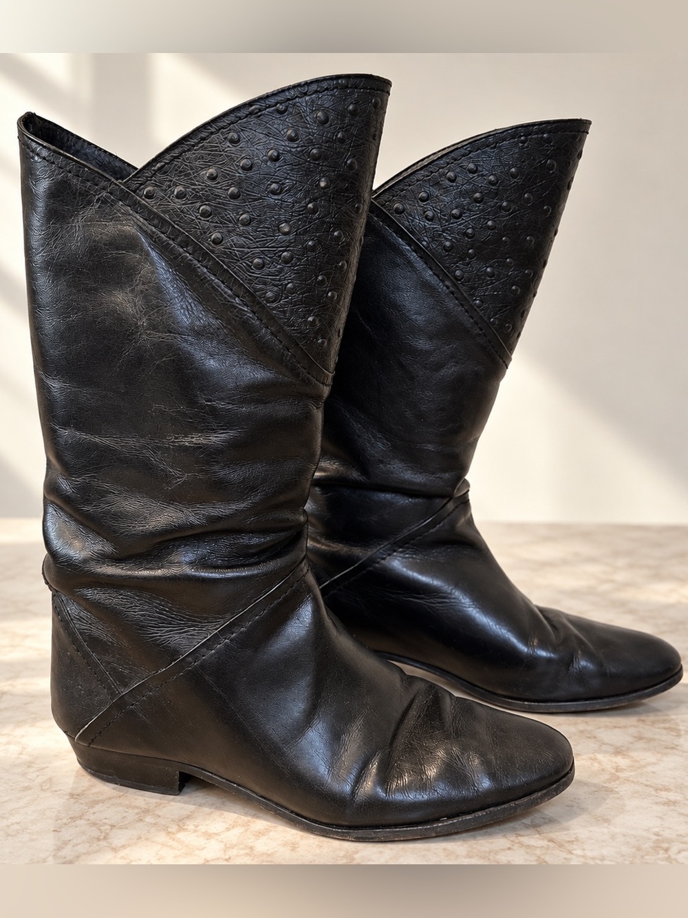 Vintage Black Leather AMAZING Cowboy Boots EU 40 Made in Chile